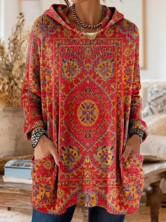 Alice Retro Ethnic Print Hooded Tunic