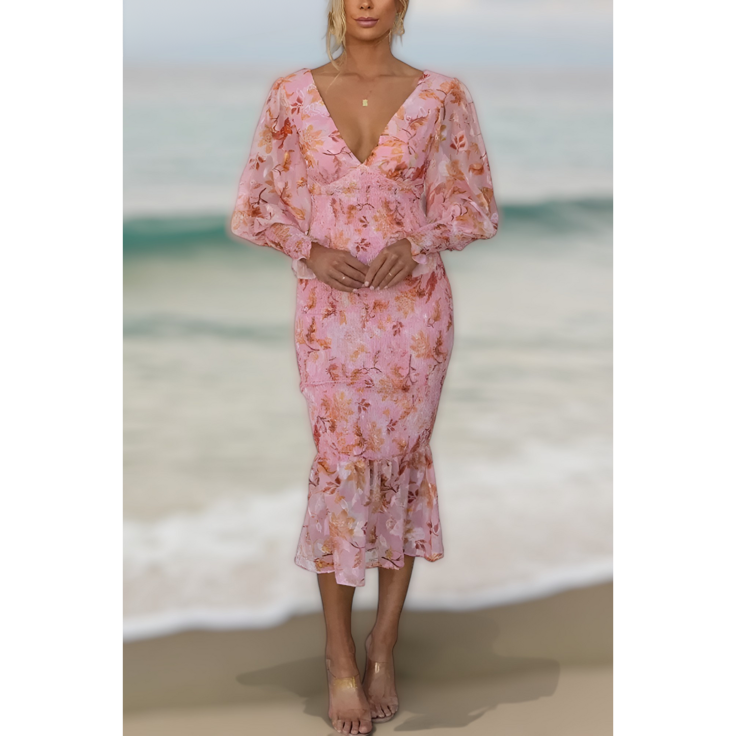 Coral Floral Elegance Dress