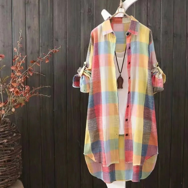 Caelie Elegant Block Pattern Blouse Dress