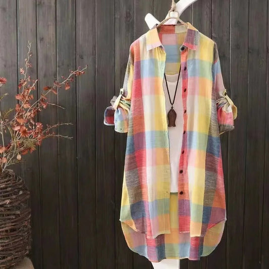 Caelie Elegant Block Pattern Blouse Dress