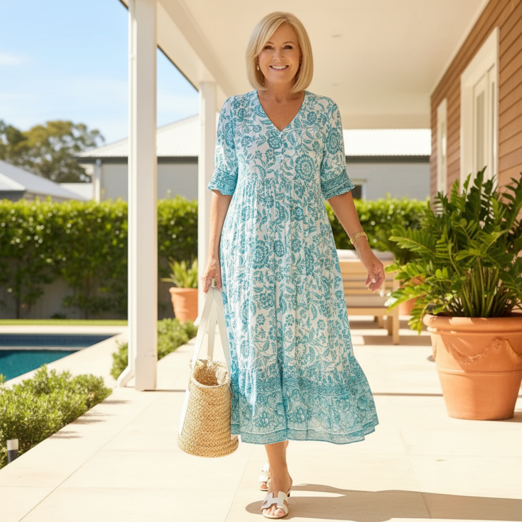 Danna Elegant Floral Dress with V-Neck