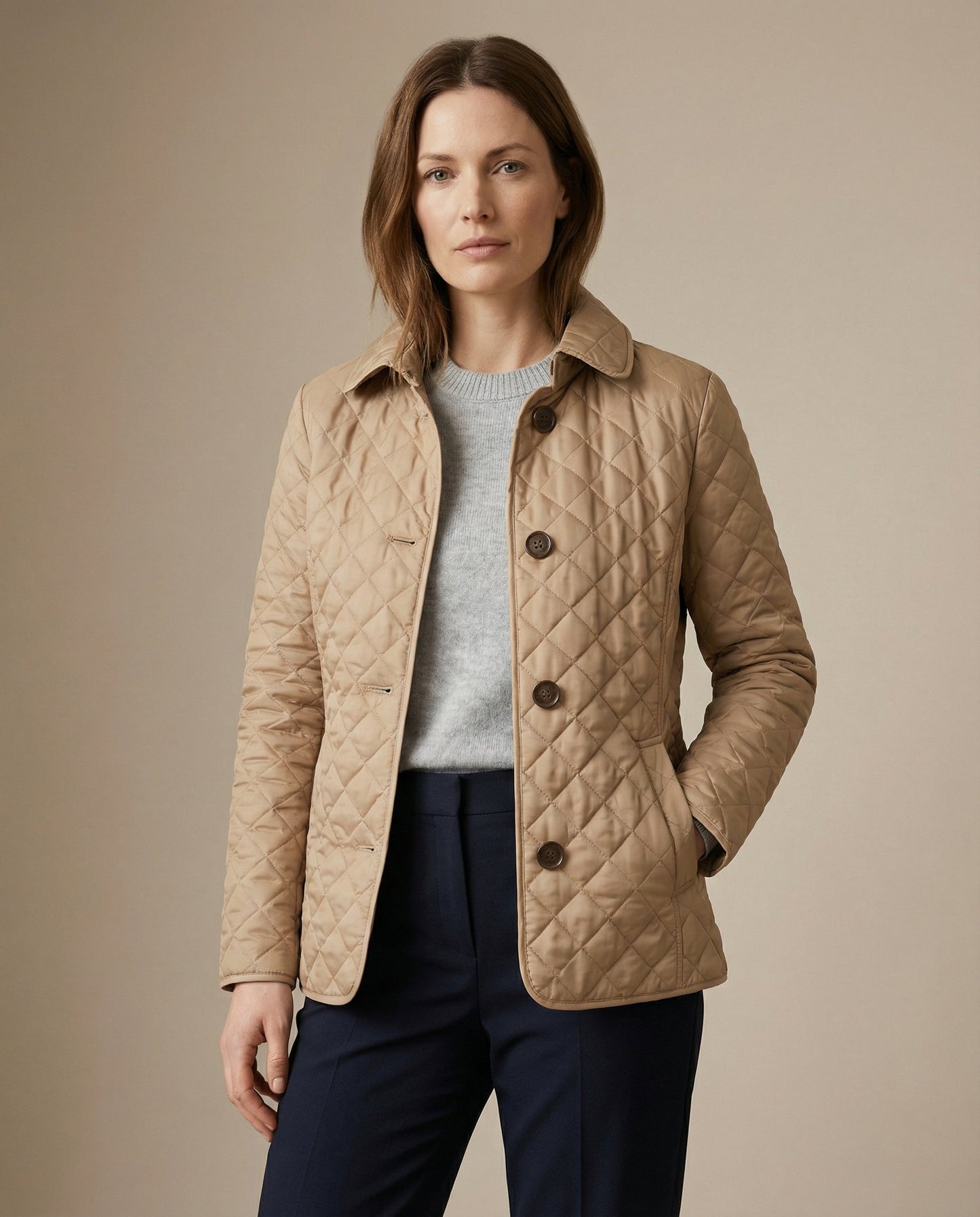 Olive Quilted Button-Up Jacket