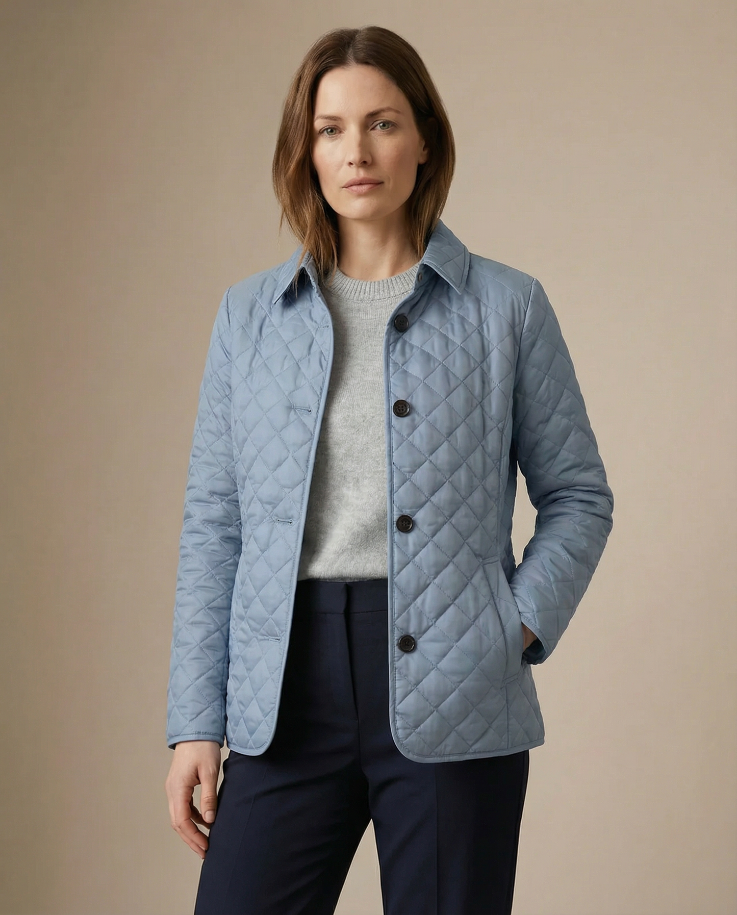 Olive Quilted Button-Up Jacket