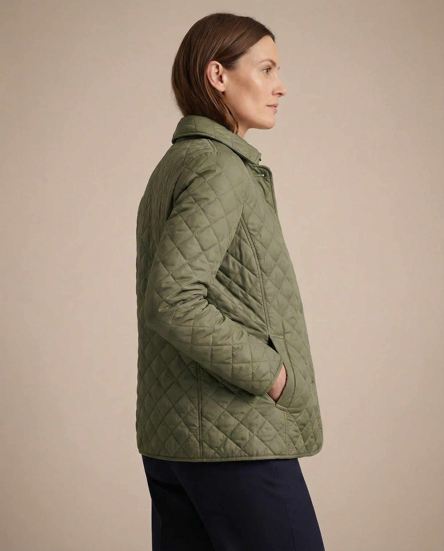 Olive Quilted Button-Up Jacket