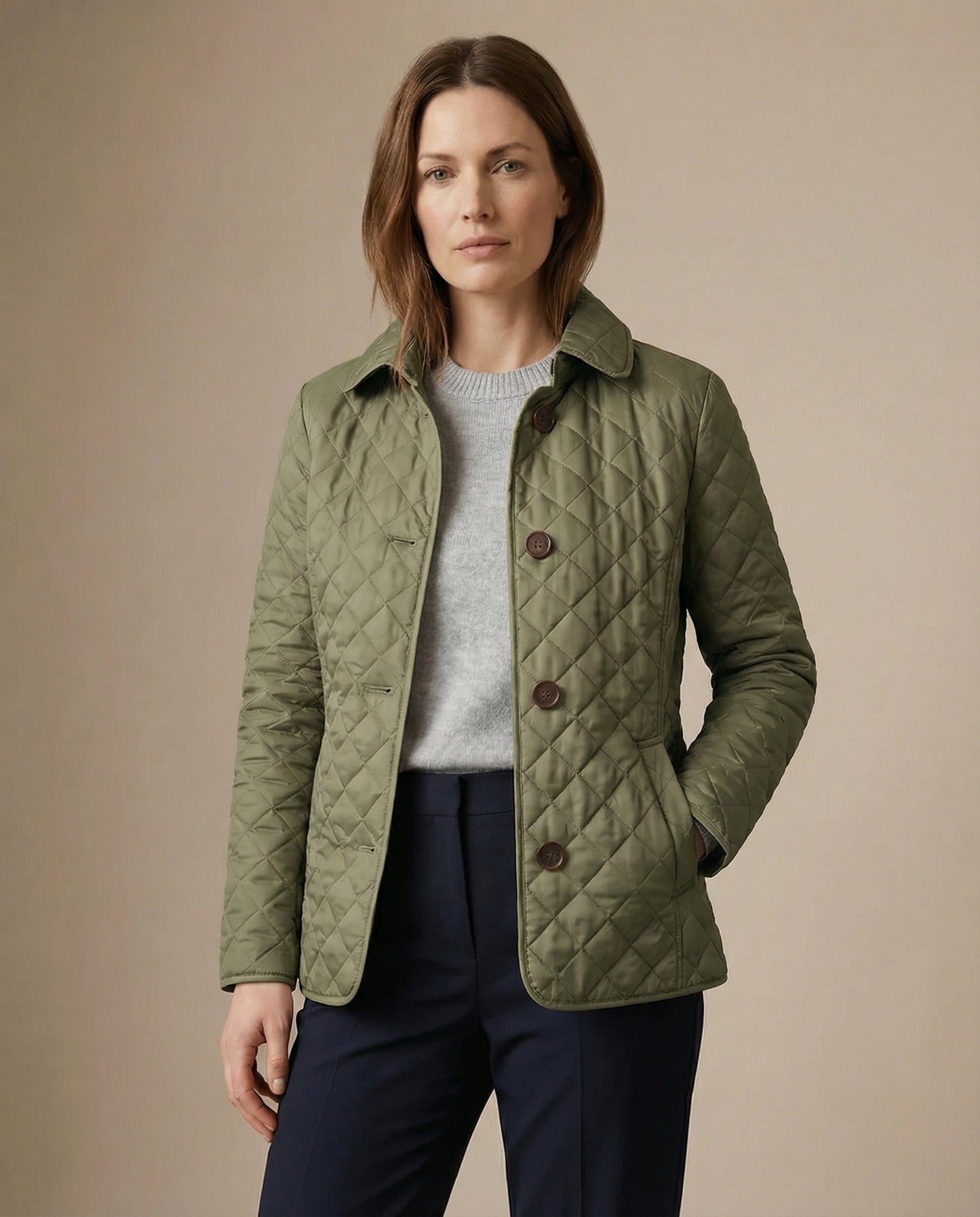 Olive Quilted Button-Up Jacket