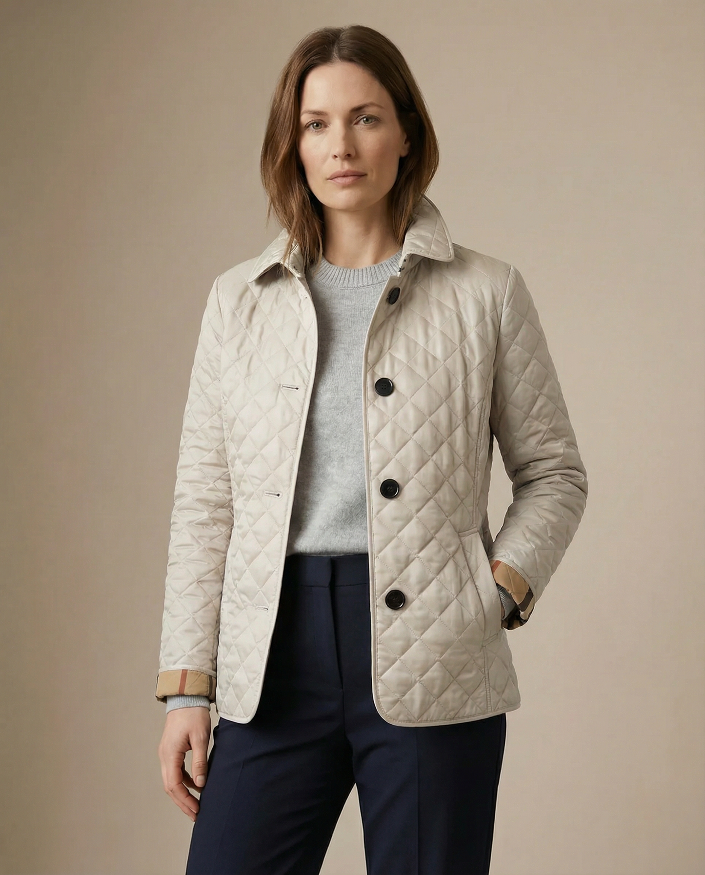 Olive Quilted Button-Up Jacket