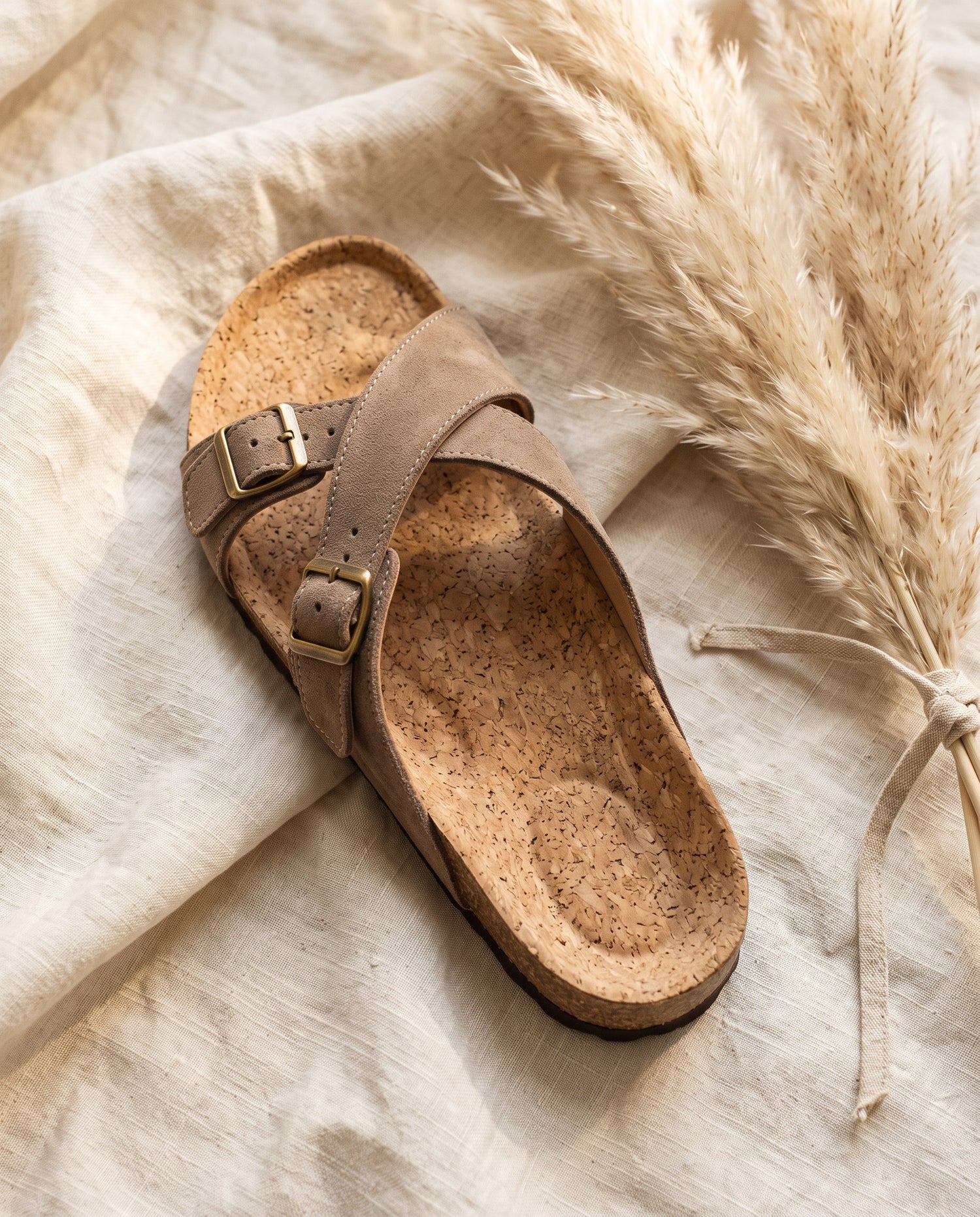 Contoured cork footbed detail — Hartley & Grey comfort sandals
