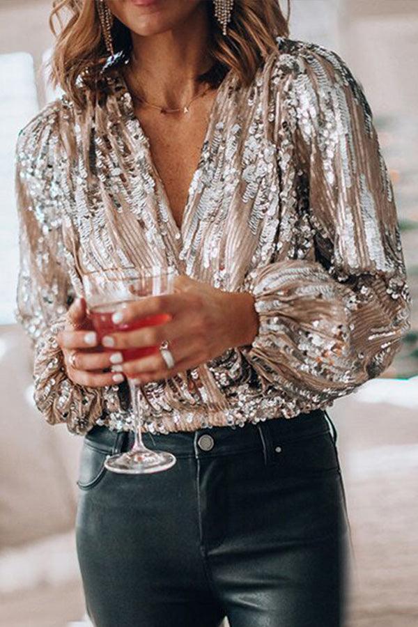 Kelila Sequin V-Neck Blouse