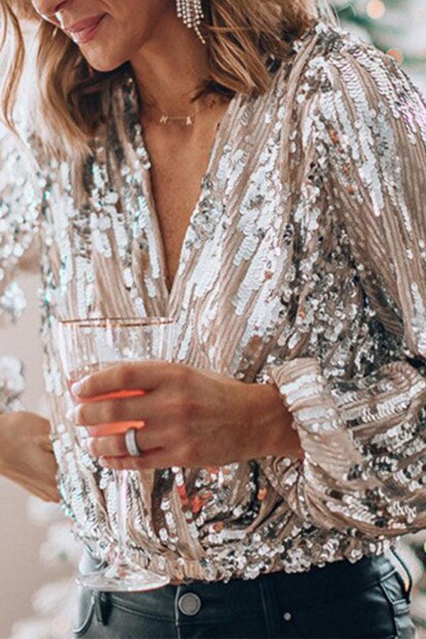 Kelila Sequin V-Neck Blouse