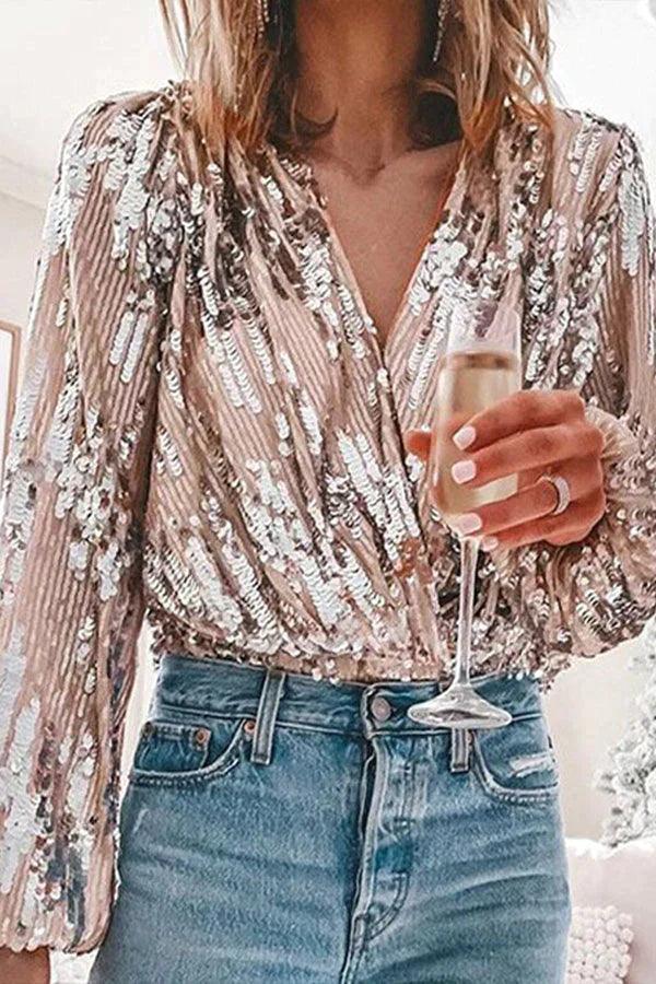 Kelila Sequin V-Neck Blouse