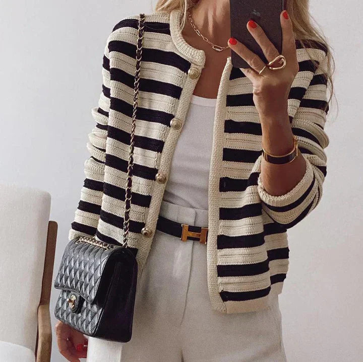 Zayla Gold Button Striped Cardigan