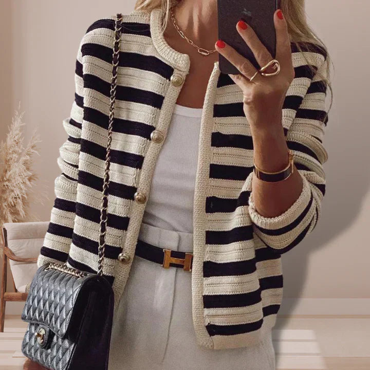 Zayla Gold Button Striped Cardigan