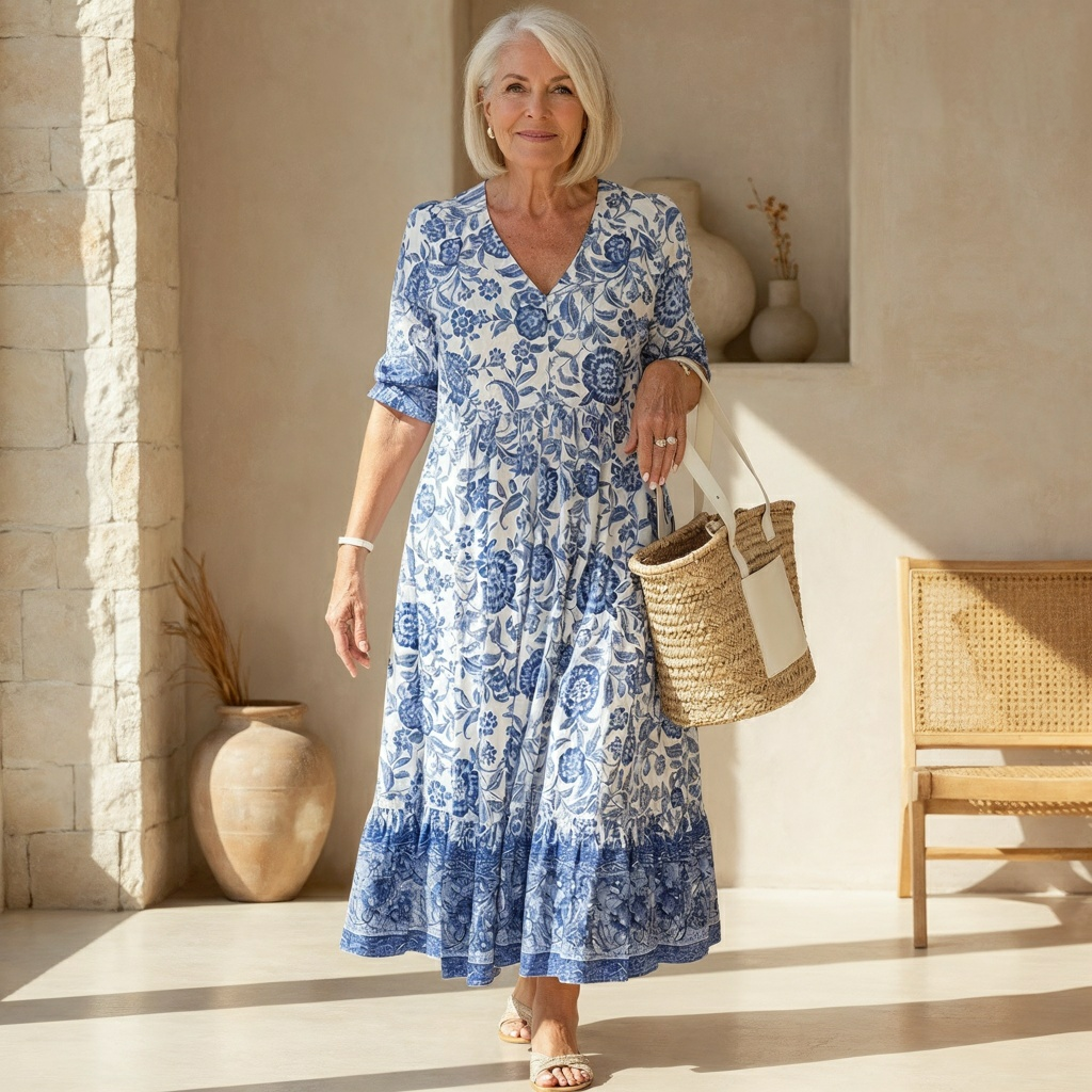 Danna Elegant Floral Dress with V-Neck