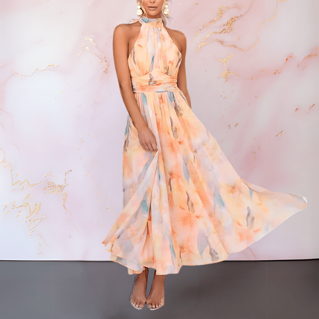 Micah Halterneck Watercolour Print Dress