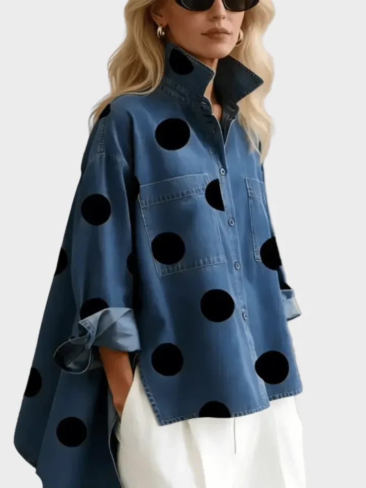 Pollie Artistic Polka Dot Denim Top