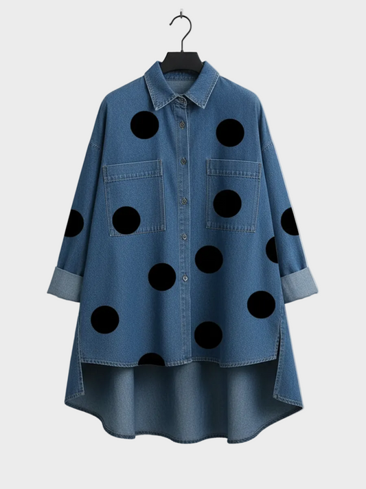 Pollie Artistic Polka Dot Denim Top