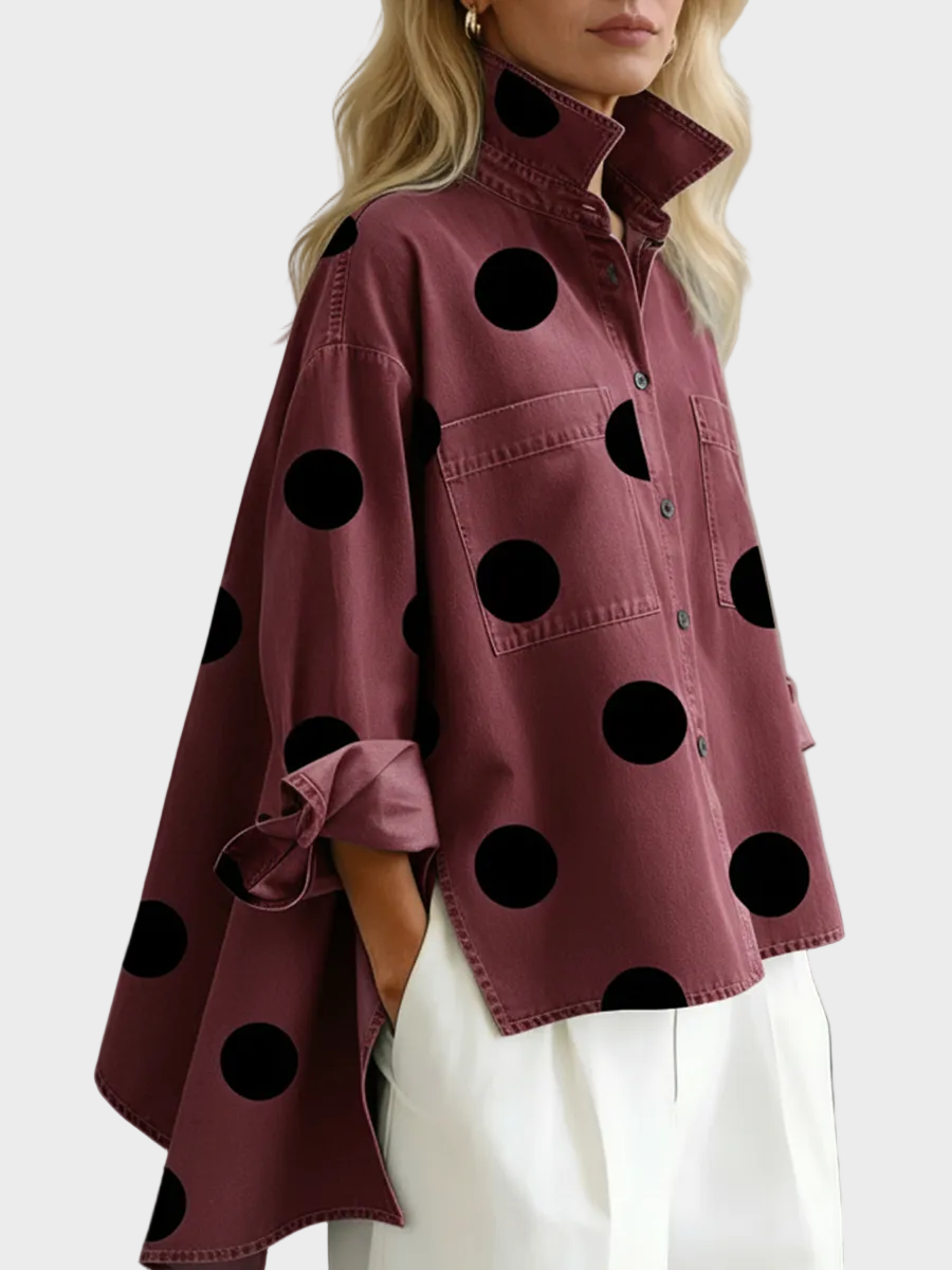 Pollie Artistic Polka Dot Denim Top