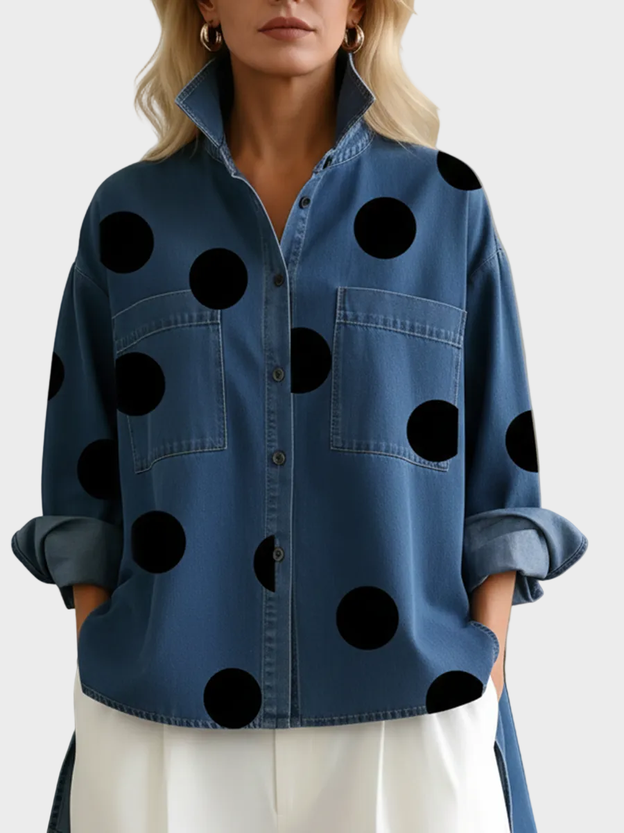 Pollie Artistic Polka Dot Denim Top