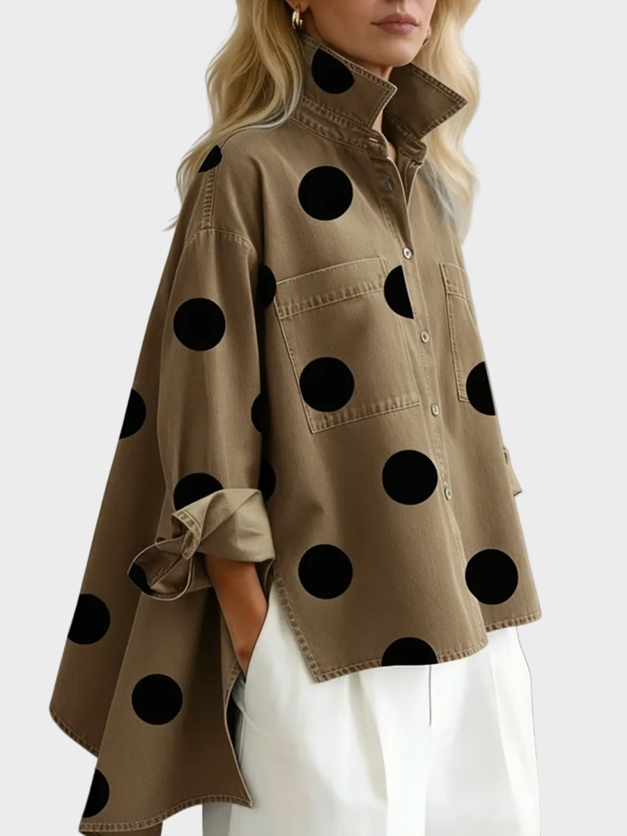 Pollie Artistic Polka Dot Denim Top