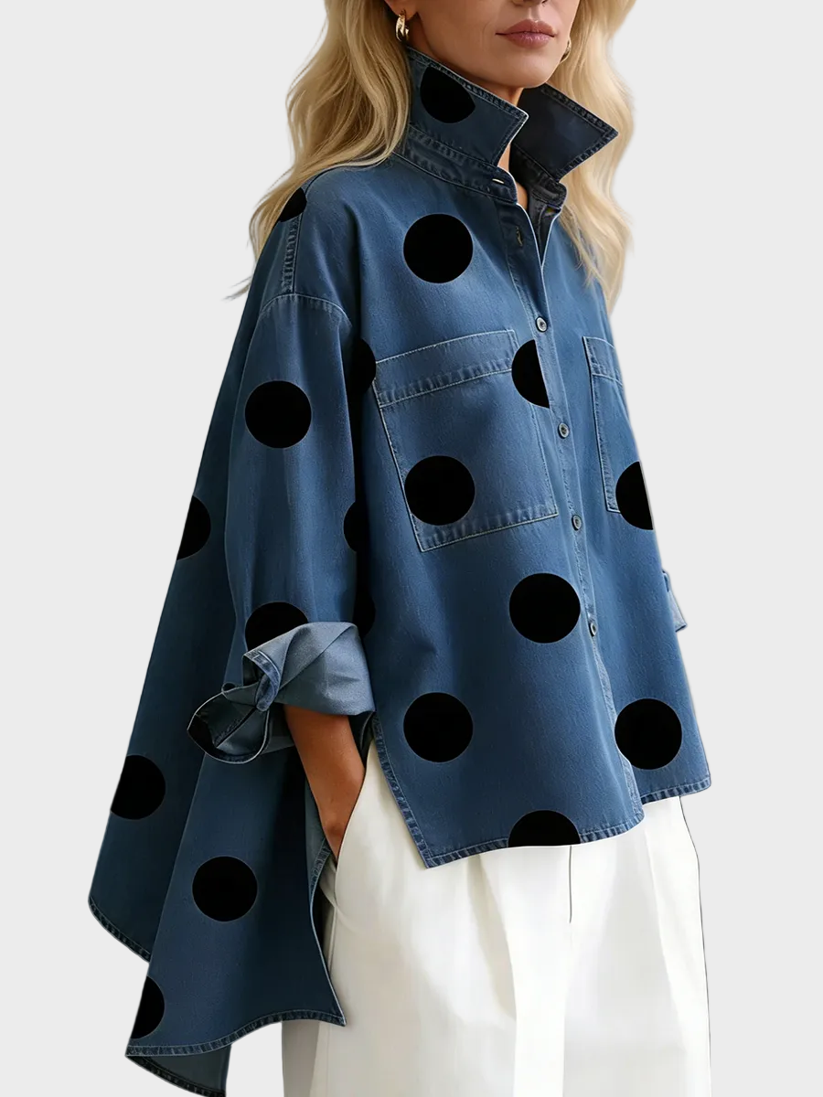 Pollie Artistic Polka Dot Denim Top