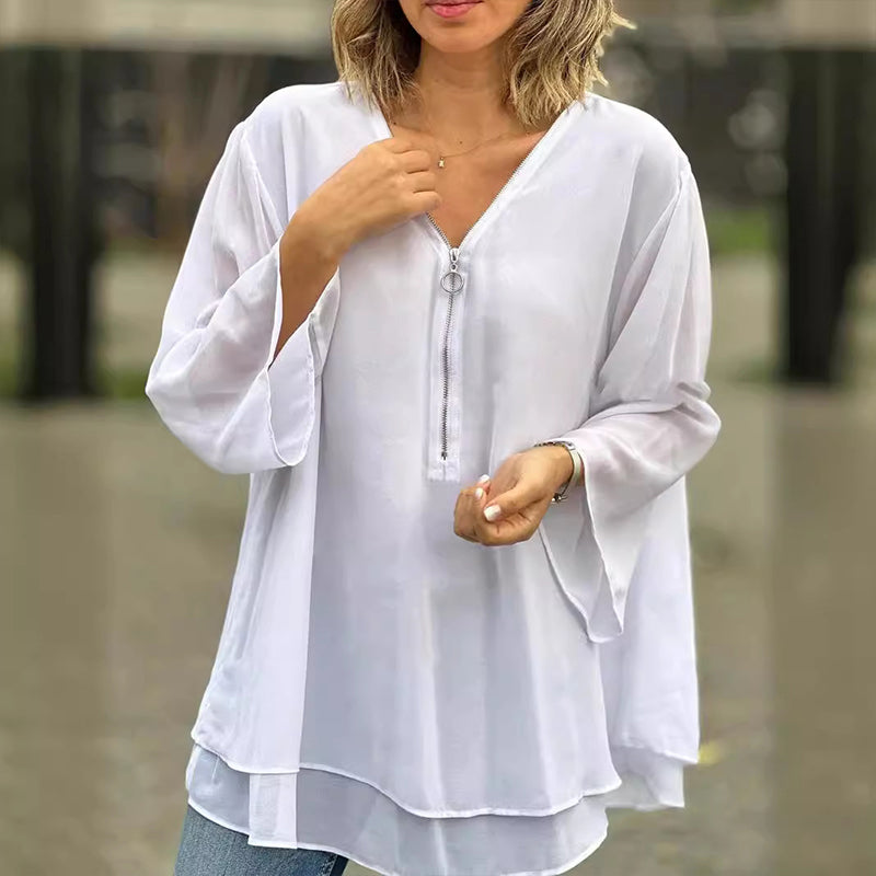 Ember Chiffon Zipper Blouse