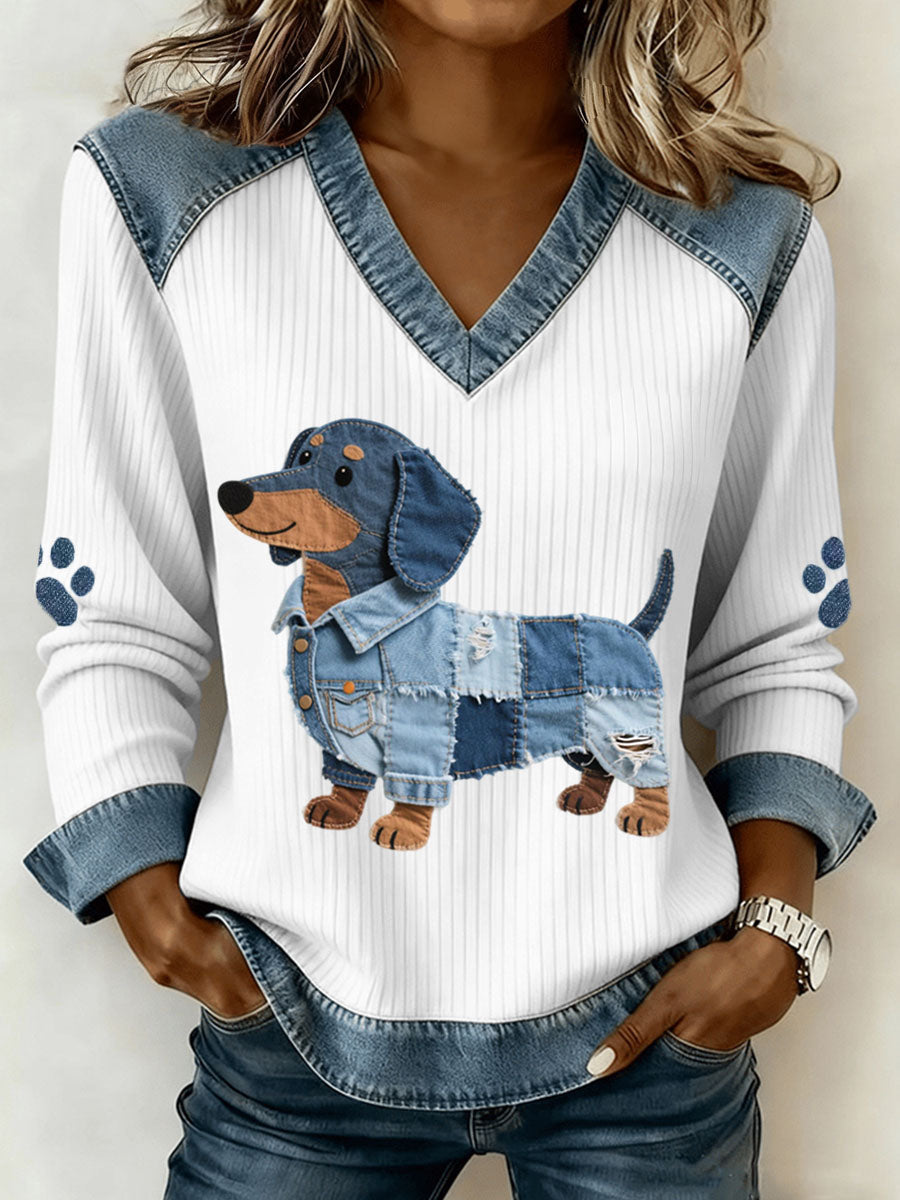 Daniella Artistic Denim Patchwork Top