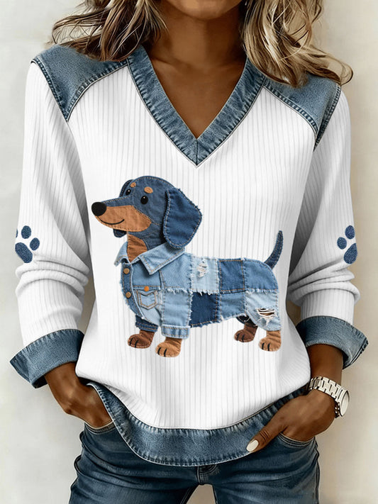 Daniella Artistic Denim Patchwork Top